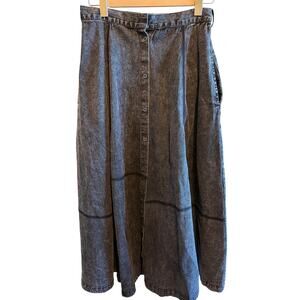 Vibe A-Line Black Denim Maxi Skirt Button Down With Pockets Size 18